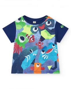 T-shirt bleu pour garçon avec imprimé marin