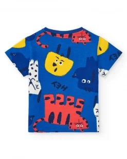T-shirt bleu pour garçon avec imprimé nature et fermeture à l’
