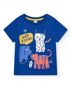 T-shirt bleu pour garçon avec animaux et fermeture à l’