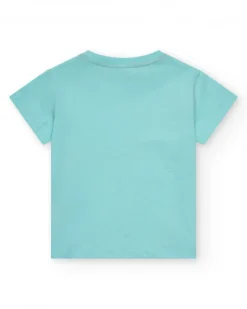 T-shirt bleu pour garçon avec skate et palmiers