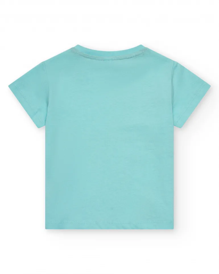 T-shirt bleu pour garçon avec skate et palmiers