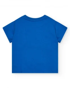 T-shirt bleu pour garçon avec imprimé de crabe et boutons à l’