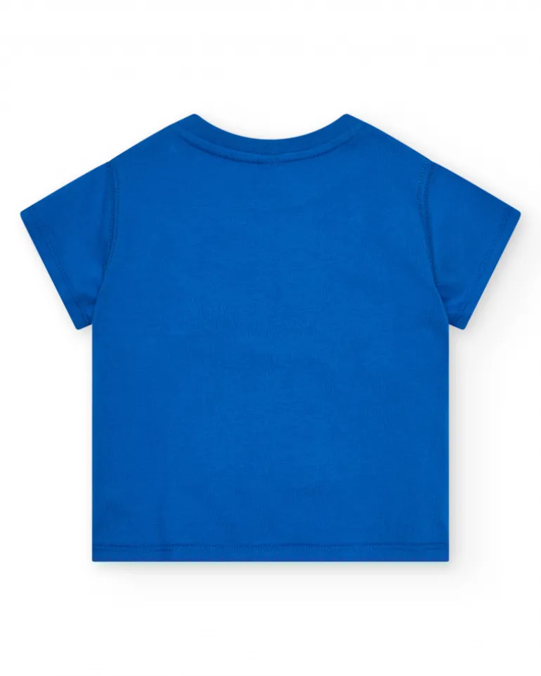 T-shirt bleu pour garçon avec imprimé de crabe et boutons à l’
