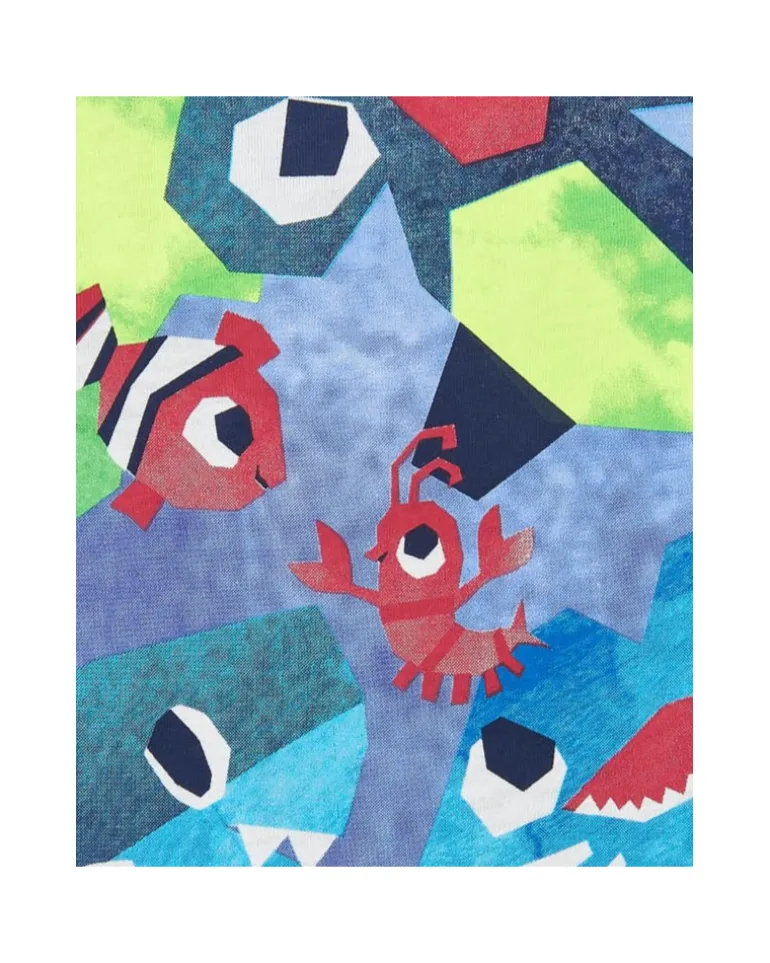 T-shirt bleu pour garçon avec requins et poissons