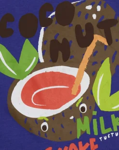 T-shirt bleu pour garçon avec noix de coco et texte "Coconut Milk Shake"