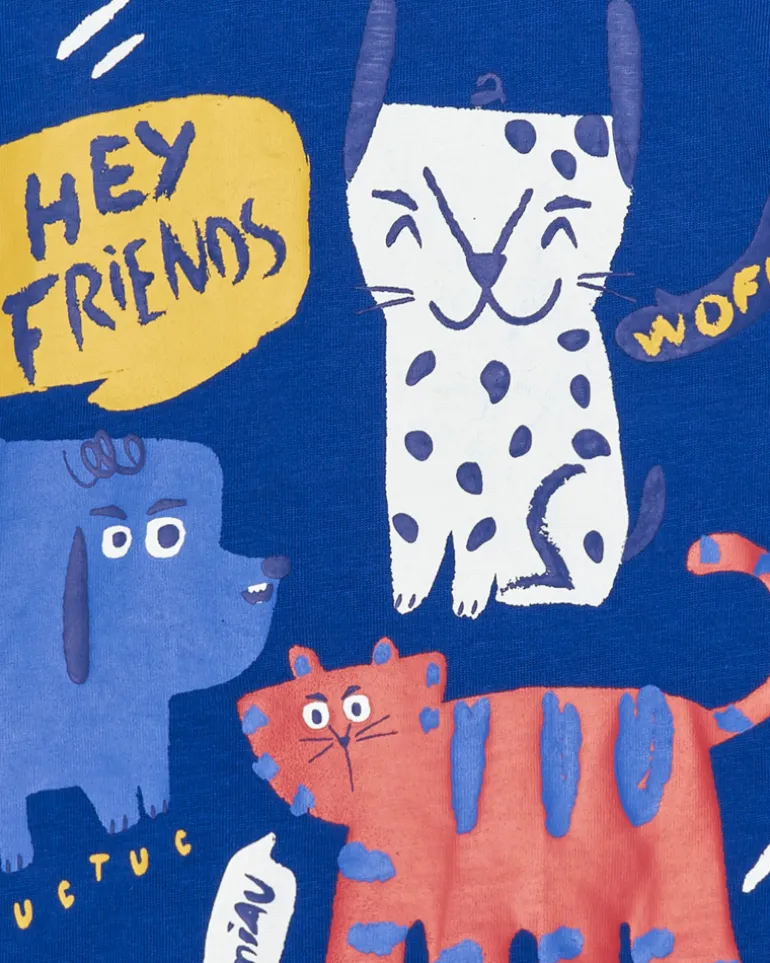 T-shirt bleu pour garçon avec animaux et fermeture à l’