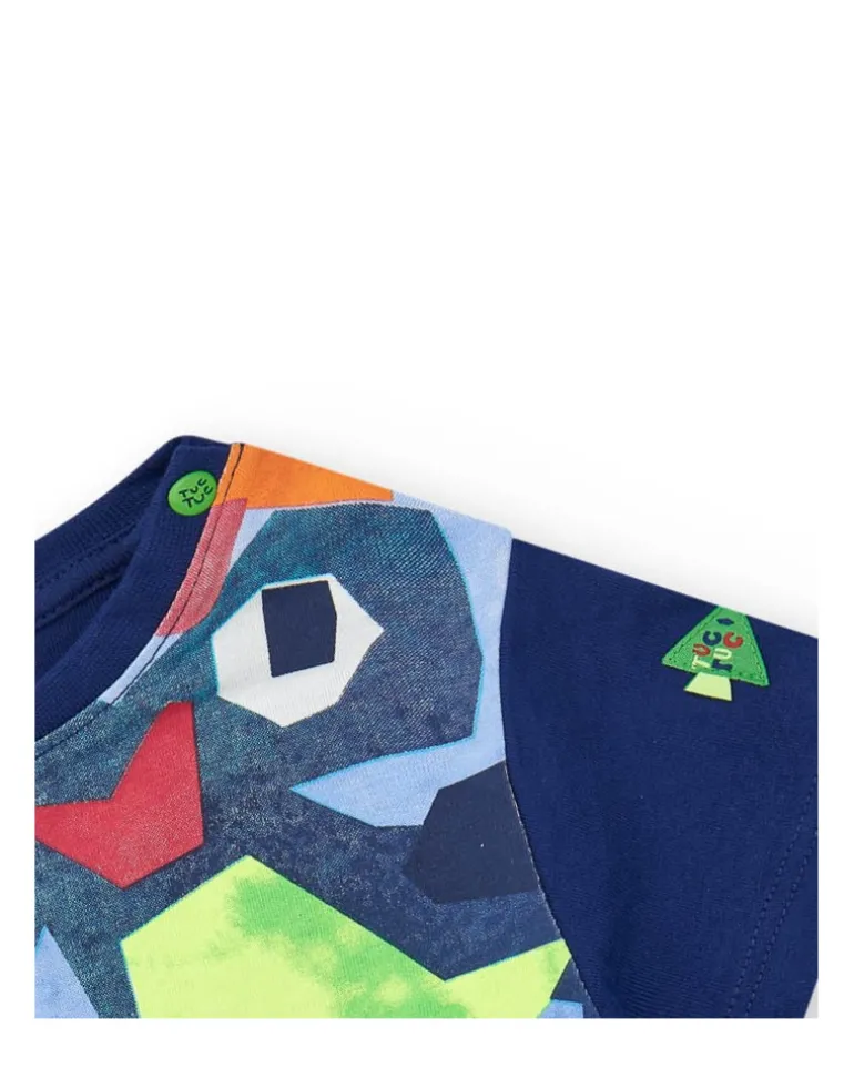 T-shirt bleu pour garçon avec requins et poissons