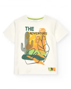 T-shirt écru pour garçon avec imprimé graphique multicolore.