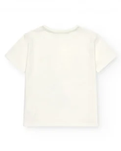 T-shirt écru pour garçon avec imprimé graphique multicolore.