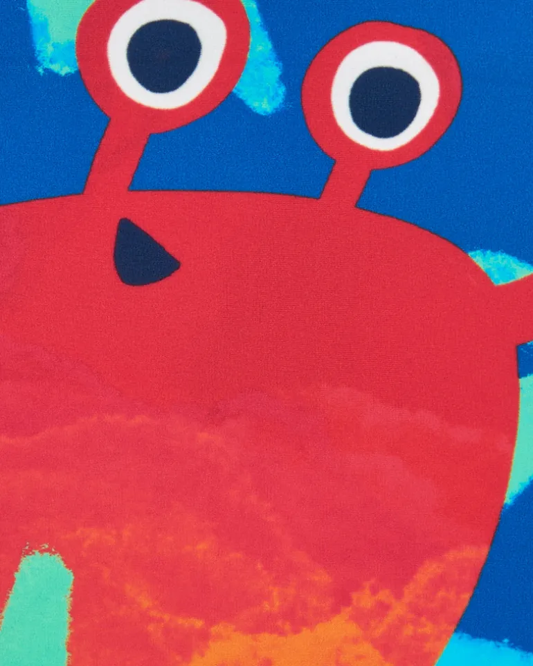 T-shirt de bain bleu pour garçon avec manches rouges et design de crabe