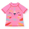 T-shirt de bain rose pour fille avec imprimé de visage animal