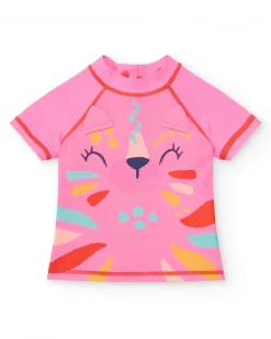 T-shirt de bain rose pour fille avec imprimé de visage animal