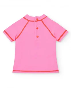 T-shirt de bain rose pour fille avec imprimé de visage animal