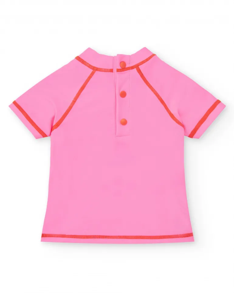 T-shirt de bain rose pour fille avec imprimé de visage animal