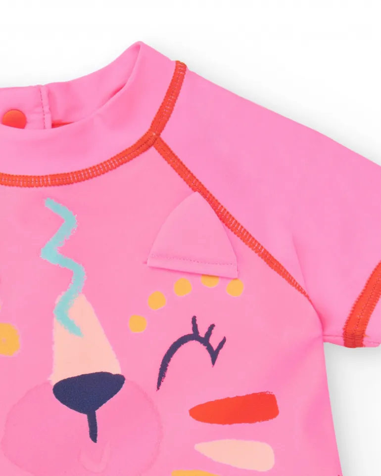 T-shirt de bain rose pour fille avec imprimé de visage animal