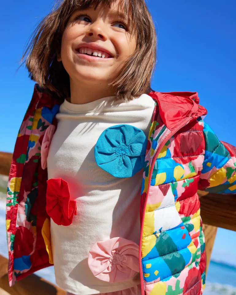 T-shirt en maille pour fille en blanc avec des appliques florales Happy Garden