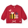 T-shirt en maille pour fille en rouge avec un détail brodé d'abeille Happy Garden