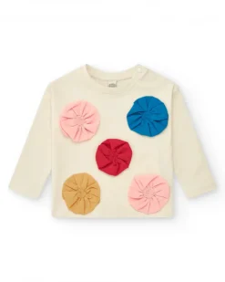 T-shirt en maille pour fille en blanc avec des appliques florales Happy Garden