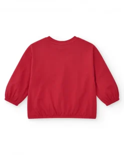 T-shirt en maille pour fille en rouge avec un détail brodé d'abeille Happy Garden