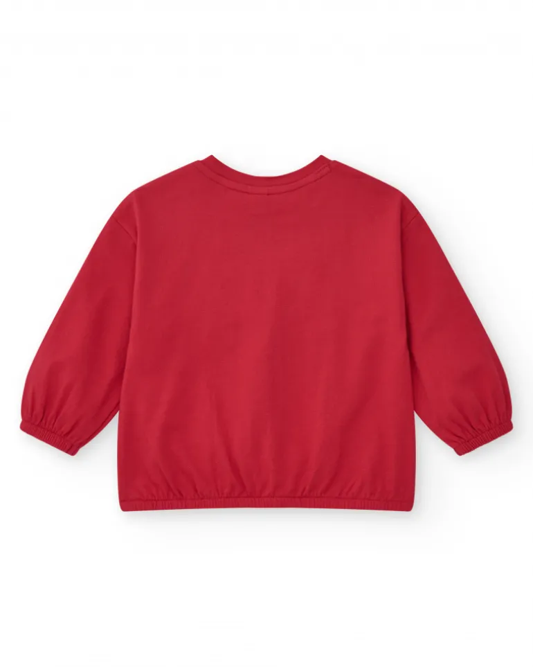 T-shirt en maille pour fille en rouge avec un détail brodé d'abeille Happy Garden