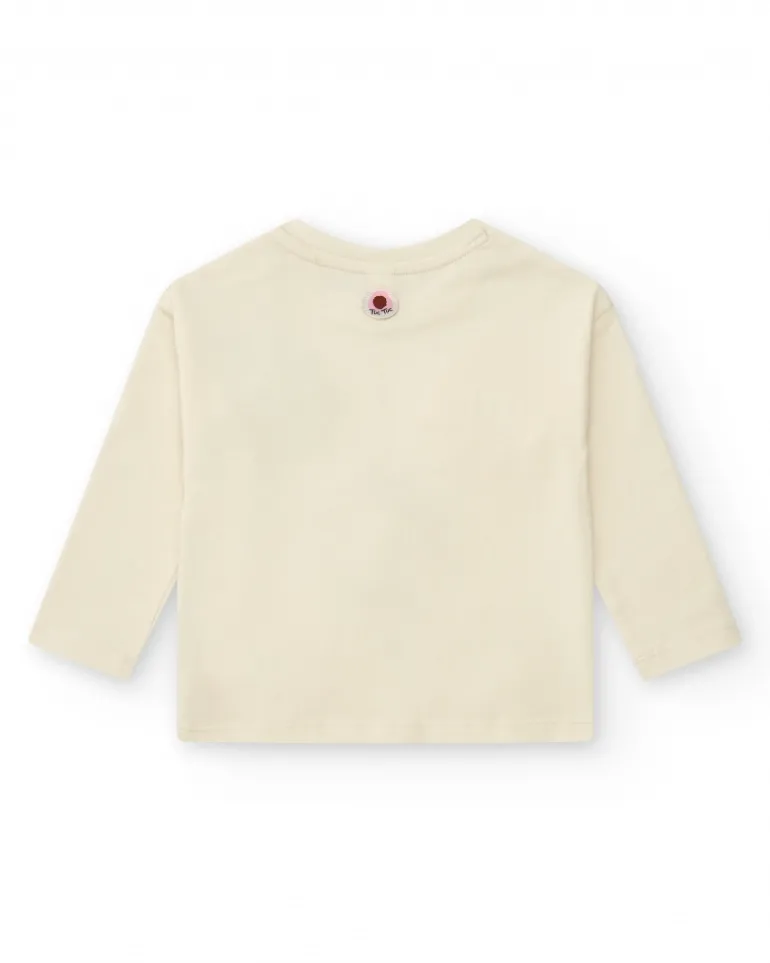 T-shirt en maille pour fille en blanc avec des appliques florales Happy Garden