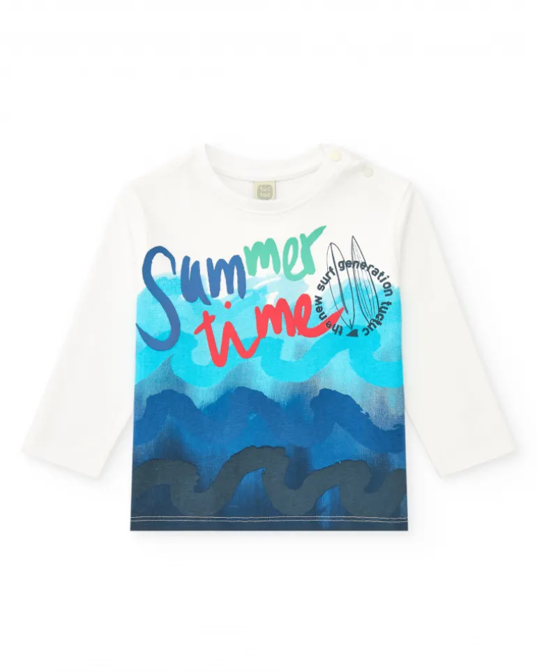T-shirt en tricot blanc pour garçon avec imprimé estival