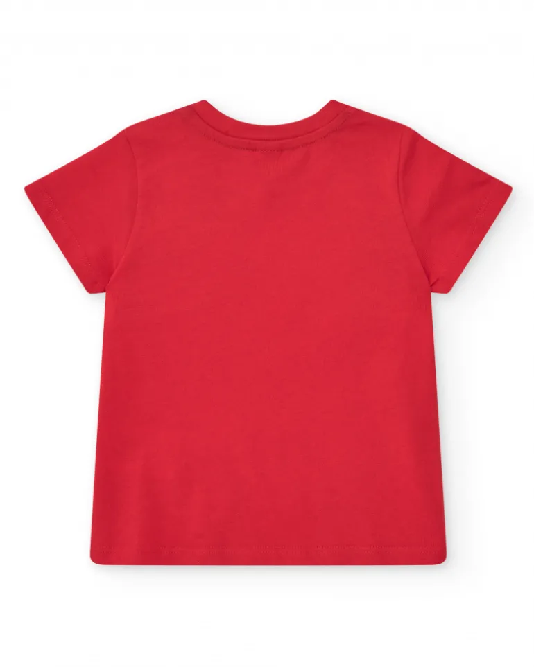 T-shirt en tricot rouge pour garçon avec imprimé de crabe