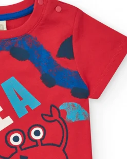 T-shirt en tricot rouge pour garçon avec imprimé de crabe