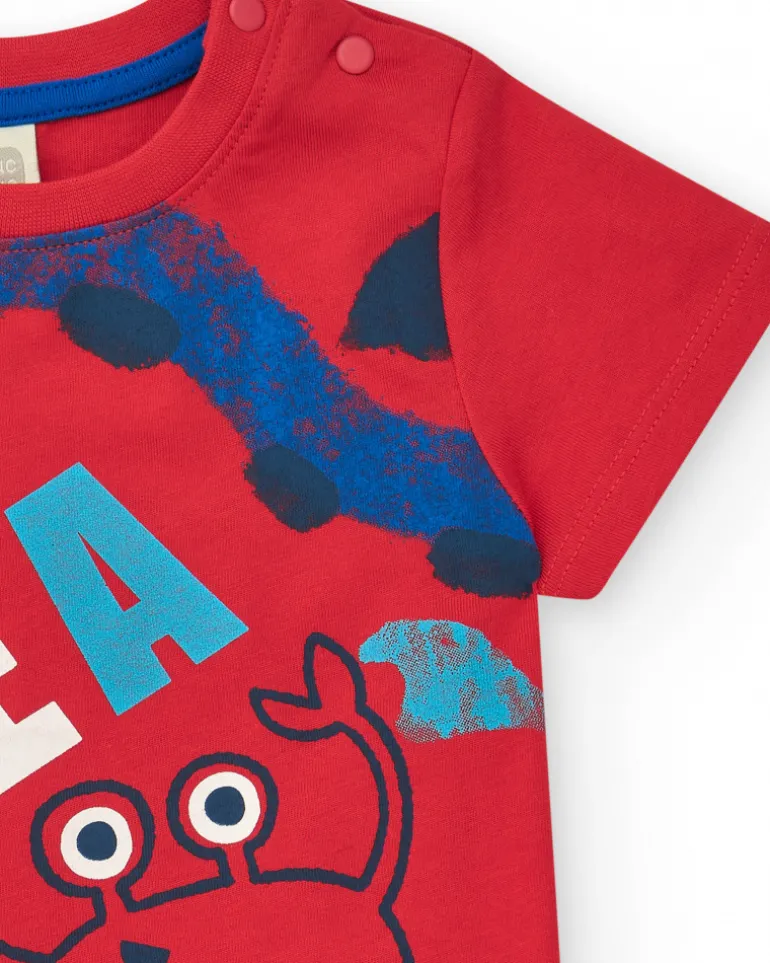 T-shirt en tricot rouge pour garçon avec imprimé de crabe