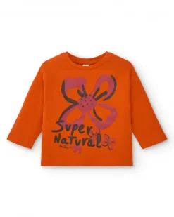 T-shirt fille orange à imprimé fleuri et texte collection Super Natural
