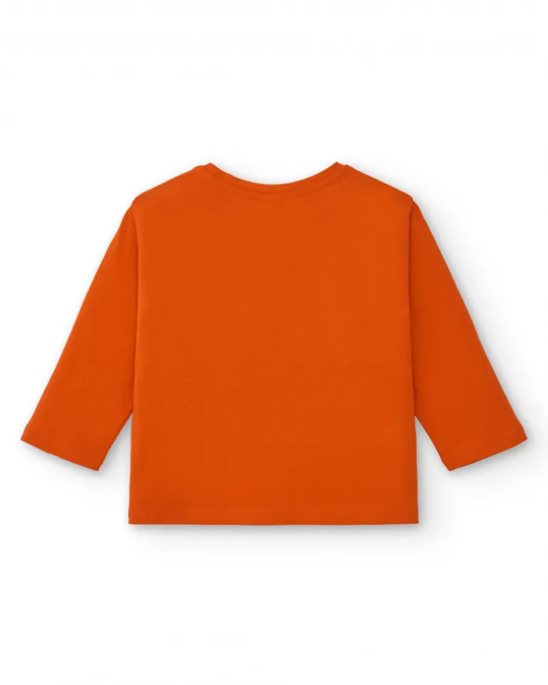 T-shirt fille orange à imprimé fleuri et texte collection Super Natural
