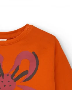 T-shirt fille orange à imprimé fleuri et texte collection Super Natural