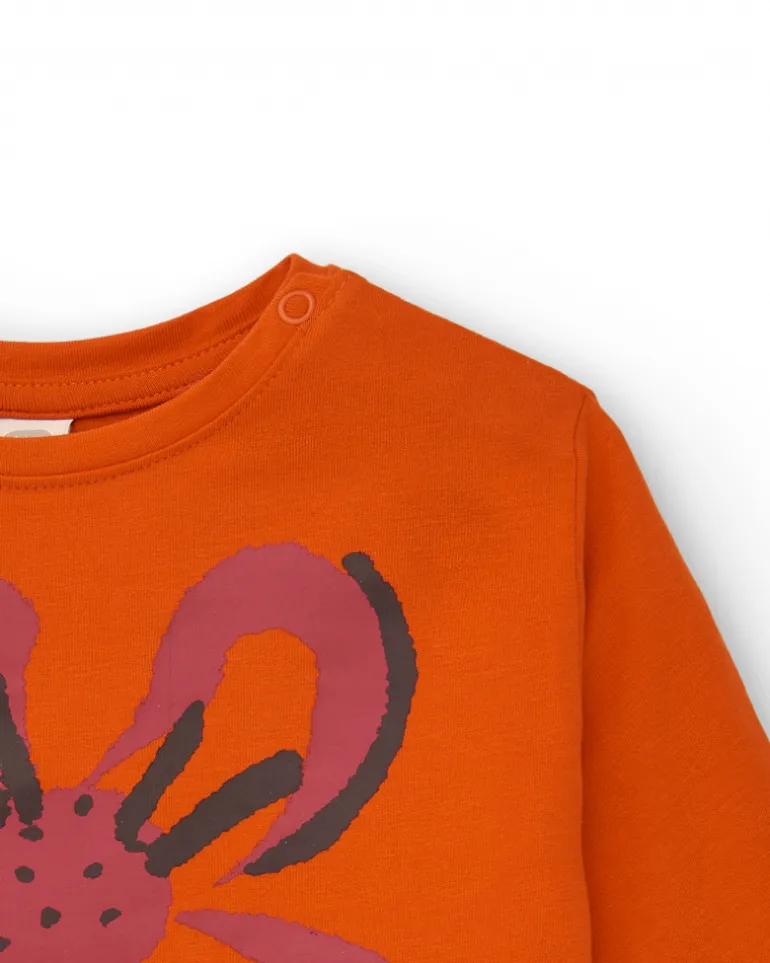 T-shirt fille orange à imprimé fleuri et texte collection Super Natural