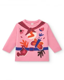 T-shirt fille rose imprimé super-héros collection Super Flower