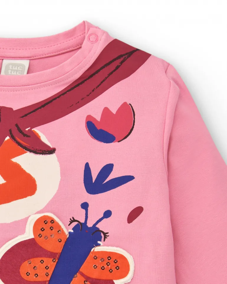 T-shirt fille rose imprimé super-héros collection Super Flower