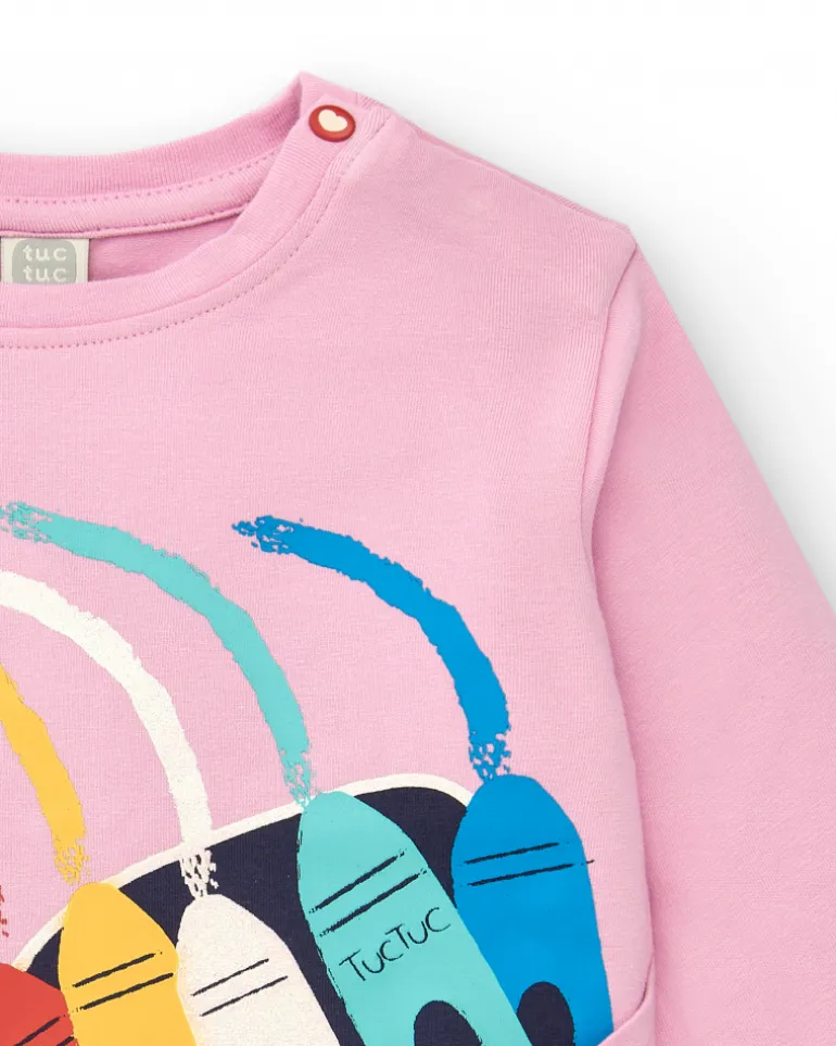 T-shirt fille rose imprimé crayons de couleur collection Big Brains