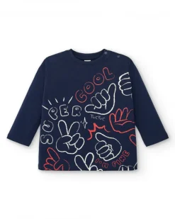 T-shirt garçon bleu marine imprimé "Super Cool" de la collection Big Brains