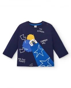 T-shirt garçon en maille bleu marine à imprimé canon et manches longues Amazing collection