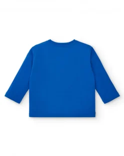 T-shirt garçon en maille bleu avec imprimé étoiles et message de la collection Amazing