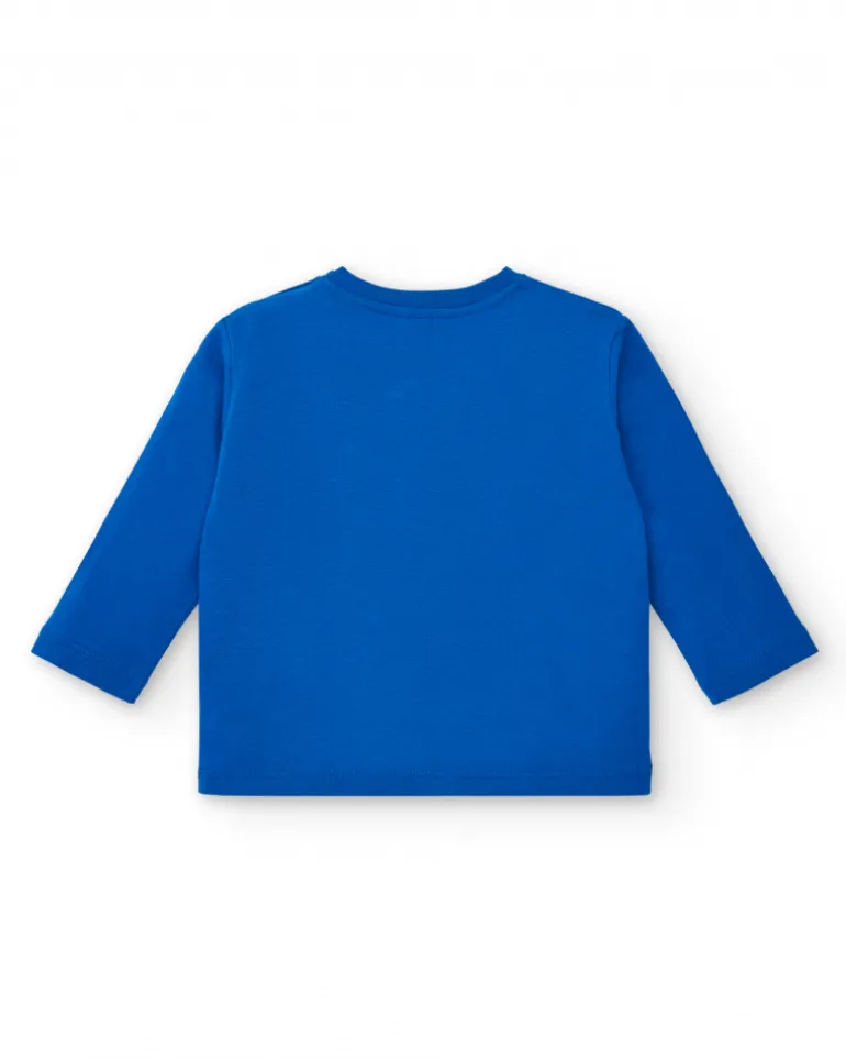 T-shirt garçon en maille bleu avec imprimé étoiles et message de la collection Amazing