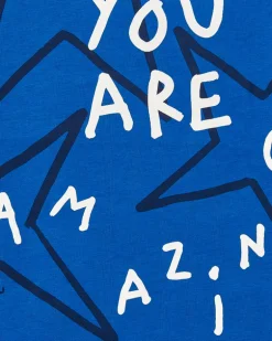 T-shirt garçon en maille bleu avec imprimé étoiles et message de la collection Amazing