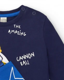T-shirt garçon en maille bleu marine à imprimé canon et manches longues Amazing collection
