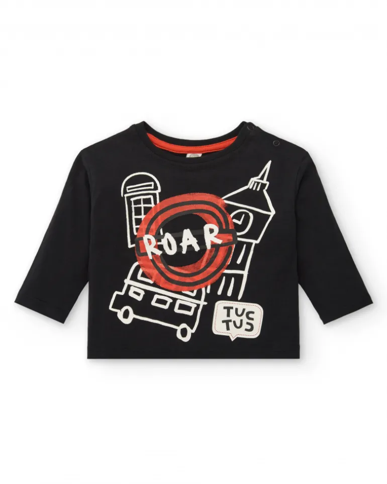 T-shirt garçon noir imprimé London collection Cartoon Calling