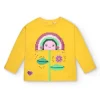 T-shirt jaune manches longues avec arc-en-ciel et fleur pour fille collection Cyber Dino