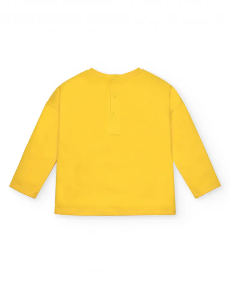 T-shirt jaune manches longues avec arc-en-ciel et fleur pour fille collection Cyber Dino