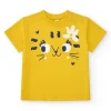 T-shirt jaune pour fille avec chat et fleur bleue