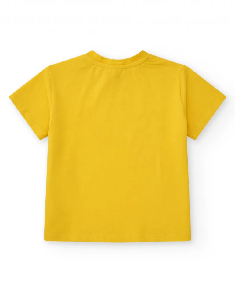 T-shirt jaune pour fille avec chat et fleur bleue