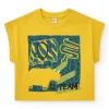 T-shirt jaune pour garçon avec imprimé de dinosaures et fermeture à l’