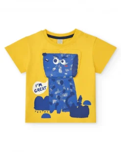T-shirt jaune pour garçon avec animal bleu et phrase "I'm Great"