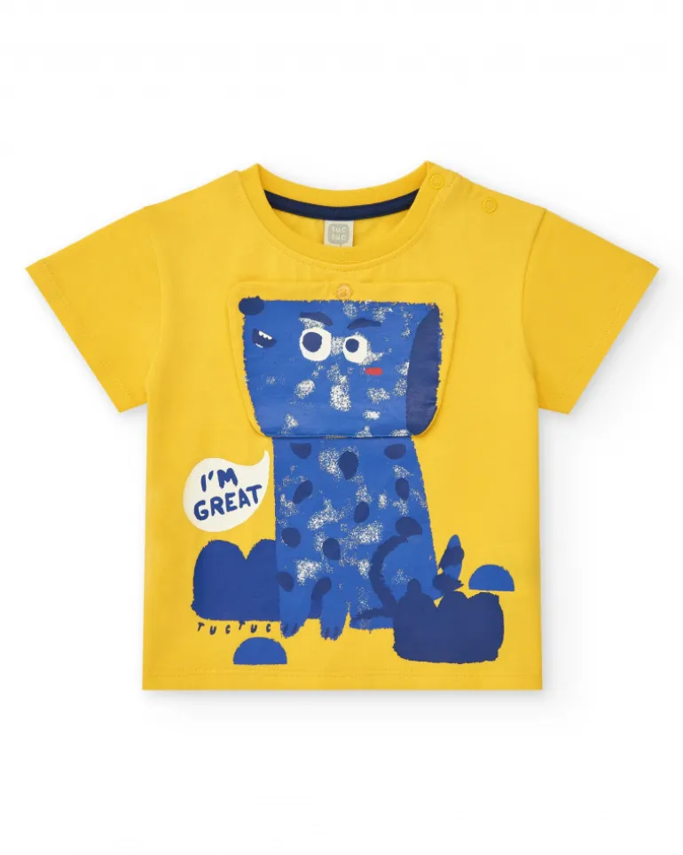 T-shirt jaune pour garçon avec animal bleu et phrase "I'm Great"